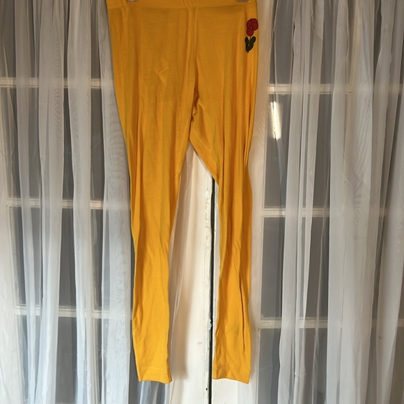 MINI RODINI LEGGINGS WOMEN’S LARGE YELLOW WITH ROSE - Picture 4 of 8